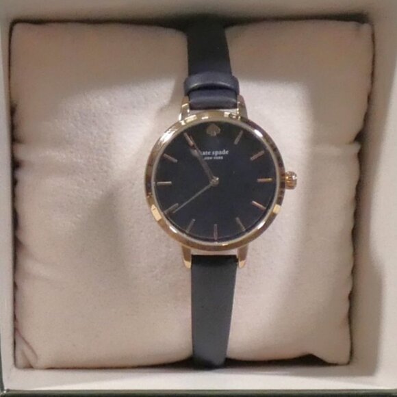 NiB Kate Spade New York Metro Slim Women's Watch,  Navy Blue Leather Strap $198 - Picture 7 of 15